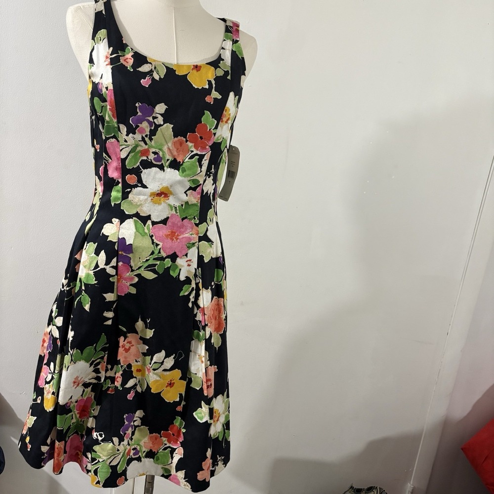 LAUREN RALPH LAUREN NWT Floral Pleated A-Line Sleeveless Midi Dress Sz 2 Easter
